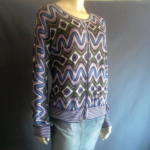 Tory Burch Cotton Olive Blue Ikat Cardigan M - Picture 1 of 8